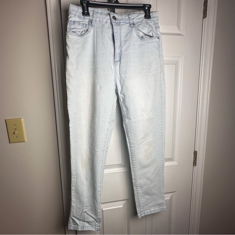 Cotton On Blue Straight Leg High rise Light Wash Mom Jeans